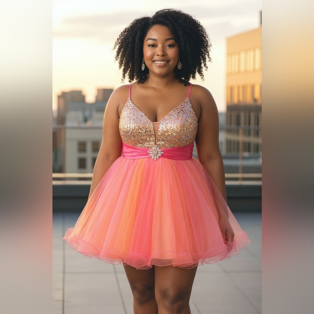 10 Hannah S Sequin Pink and Orange Dress